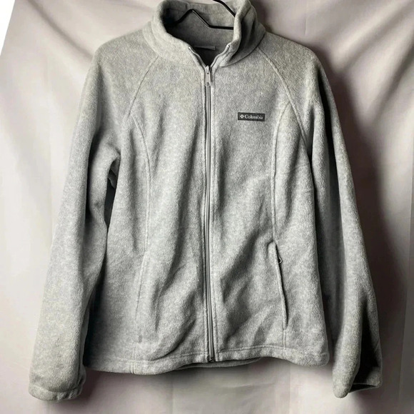 COLUMBIA WO SIZE LARGE GRAY FLEECE FRONT ZIP JACKET POCKETS GOOD CLEAN CONDIRION - Picture 3 of 9